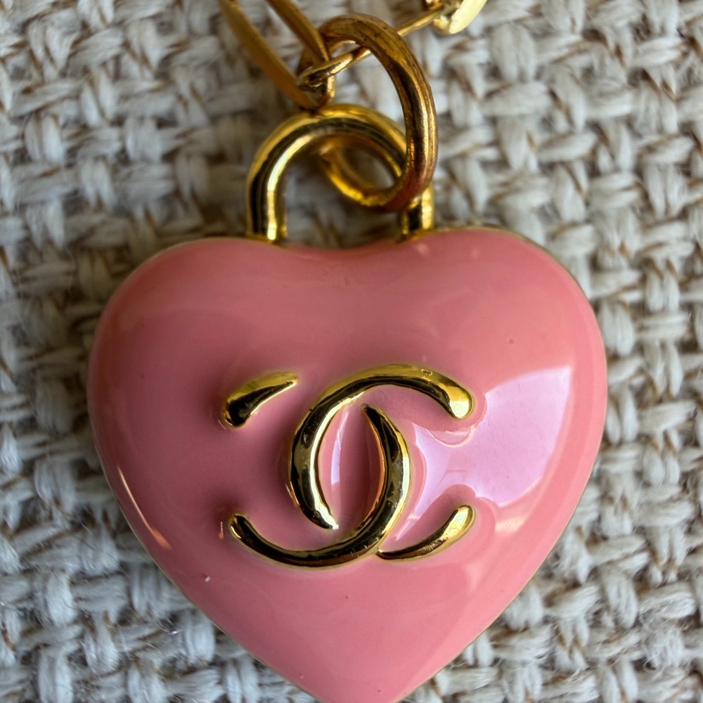 Pink Heart Upcycled charm Necklace